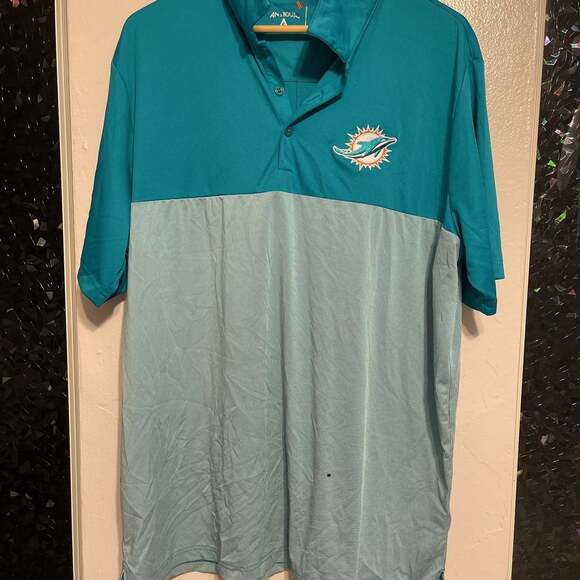 Antigua Other - Antigua Miami Dolphins Polo Shirt Men's Large Aqua Teal Striped NFL Football